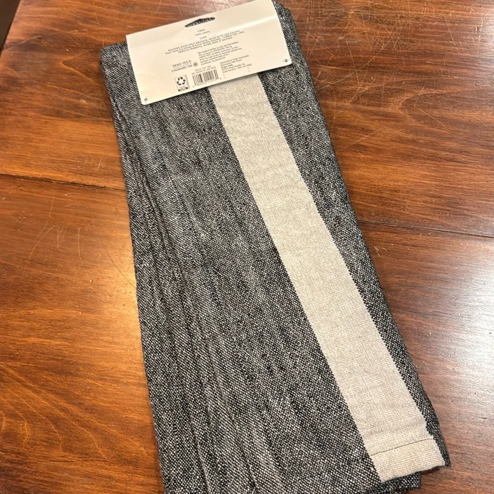 NWT Smith & Harken 100% Linen Table Runner 18” x 60” Black Cream Oeko-Tex NEW